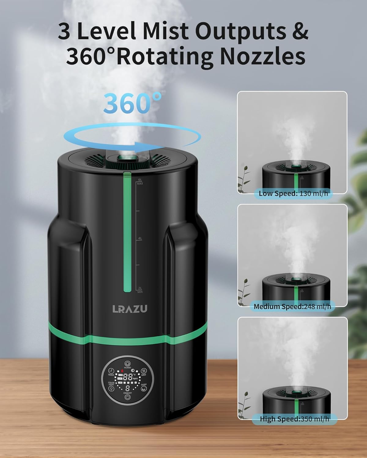 6L Humidifiers for Bedroom, 60H Runtime 26 dB Quiet Supersized Cool Mist Air Humidifiers for Large Room, Baby Nursery, Plant, Indoor, Night Light, Easy to Clean, Precise Humidity Control
