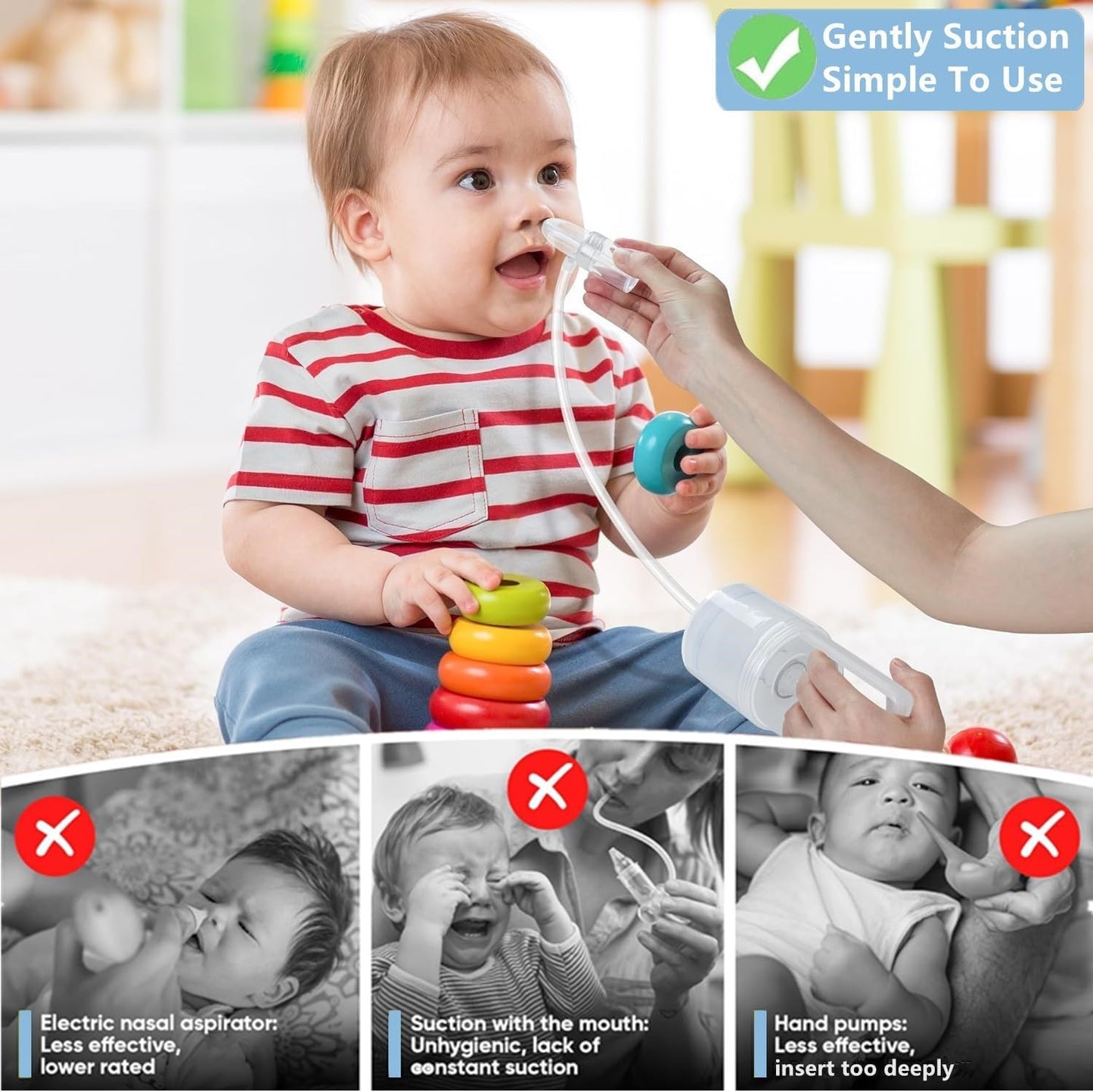Nasal Aspirator for Baby, Baby Nose Sucker, Booger Sucker with Hand Pump and Non-Invasive Tip to Clear Clogged Passages and Boogers (Translucent White, Standard)