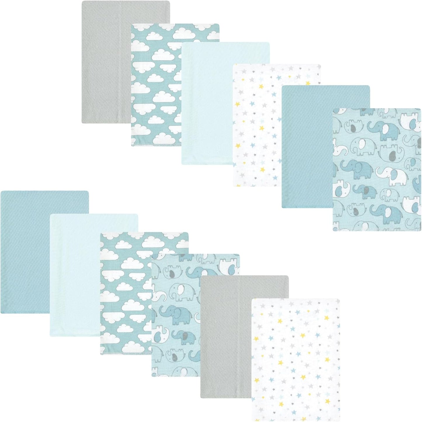 Luvable Friends Hudson Baby Flannel Burp Cloths 12pk, Blue Elephant Journey