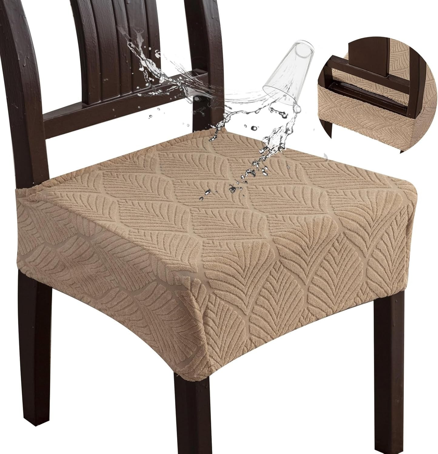 Removable and Washable Seat Covers for Dining Room Chairs Set of 2 - Waterproof Stretch Chair Seat Slipcovers, No Back Covers