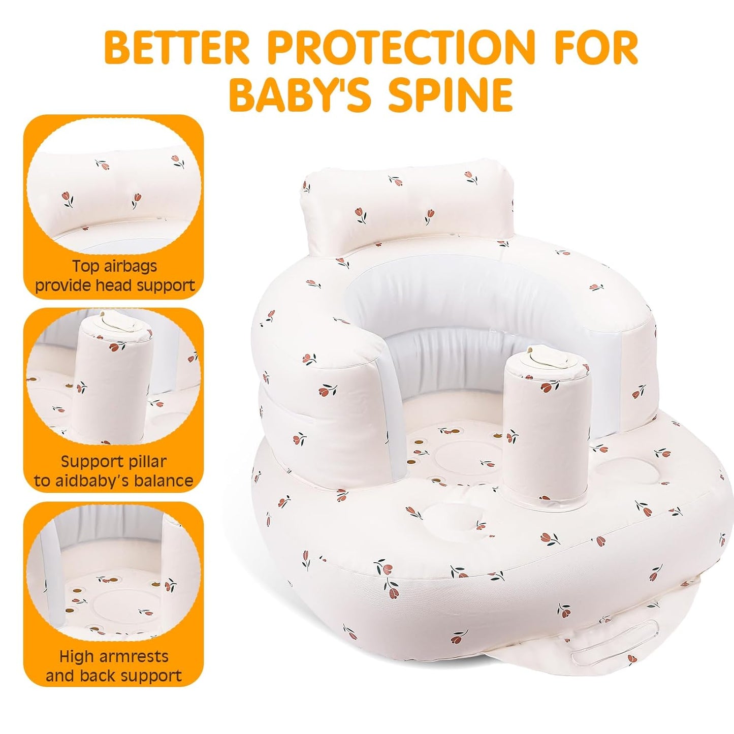 Baby Beach Chair，Upseat Baby Seat，Inflatable Baby Seat with Built in Pump, Baby Floor Seats for Sitting Up- Tulip