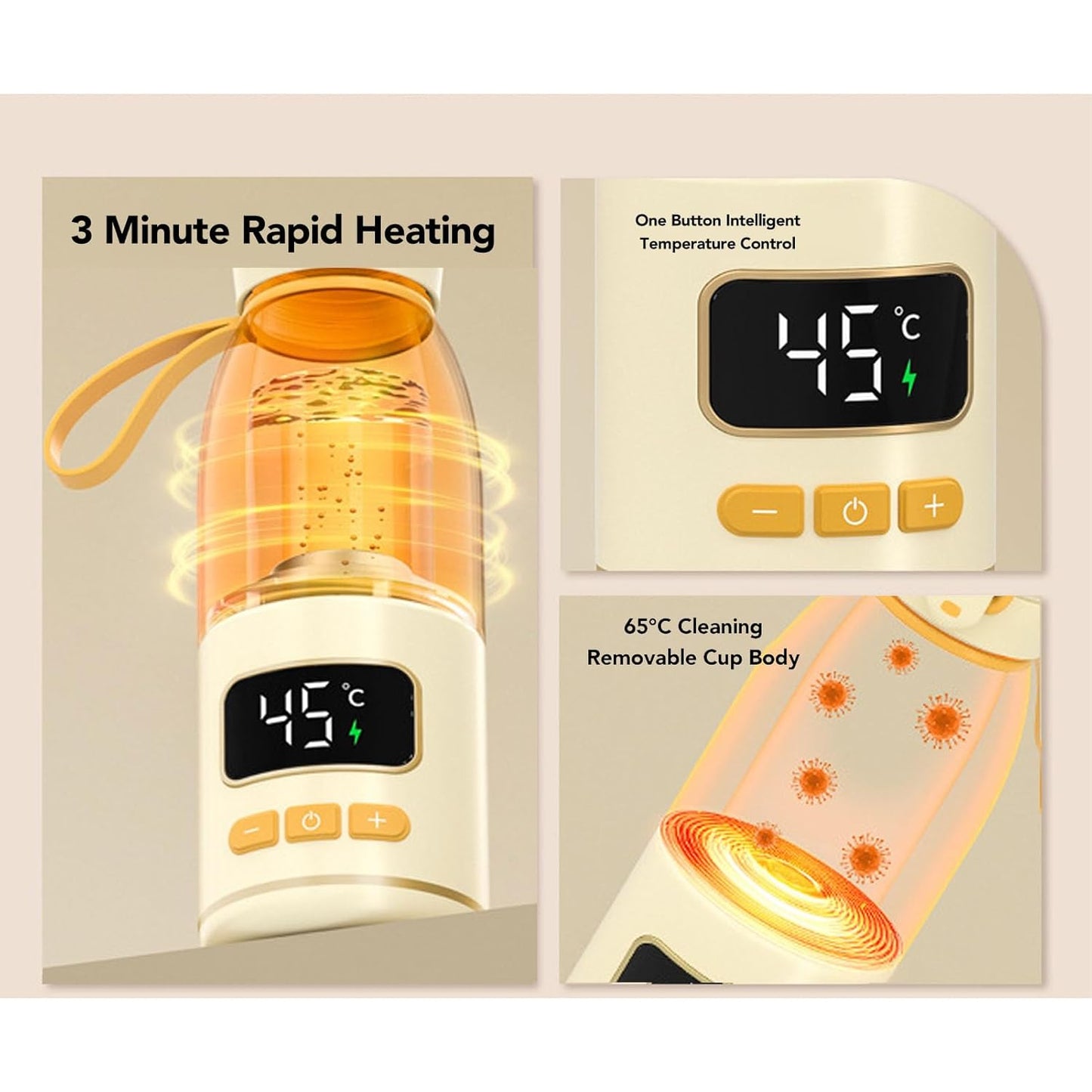 Portable Milk Kettle, 450ml Portable Bottle Warmer for Travel, Fast Heating Breast Milk and Formula Warmer, Smart Temperature Control, Electric Kettle for Car