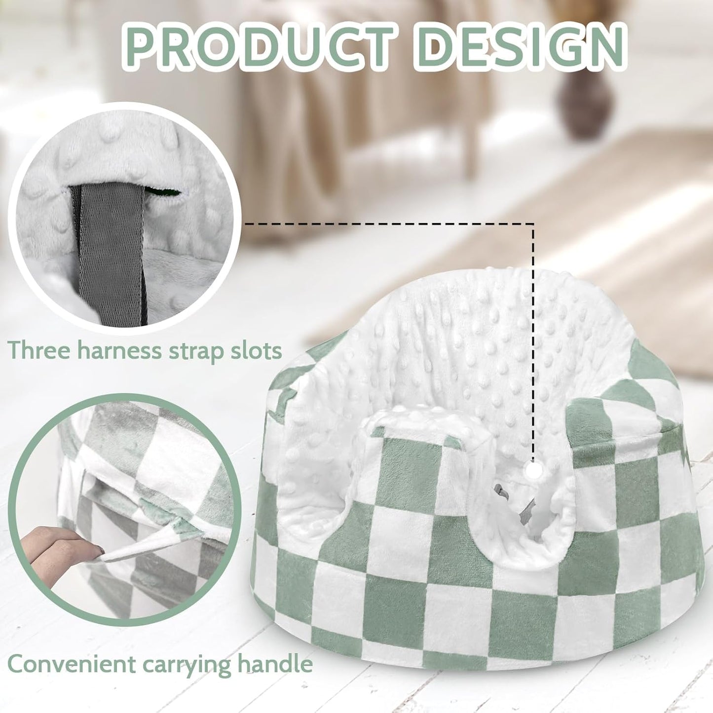 DILIMI Minky Seat Cover Compatible with Bumbo Seat, Removable Ultra Soft Comfortable Warm Seat Slipcover for Baby Girl and Boy, Green Checkered