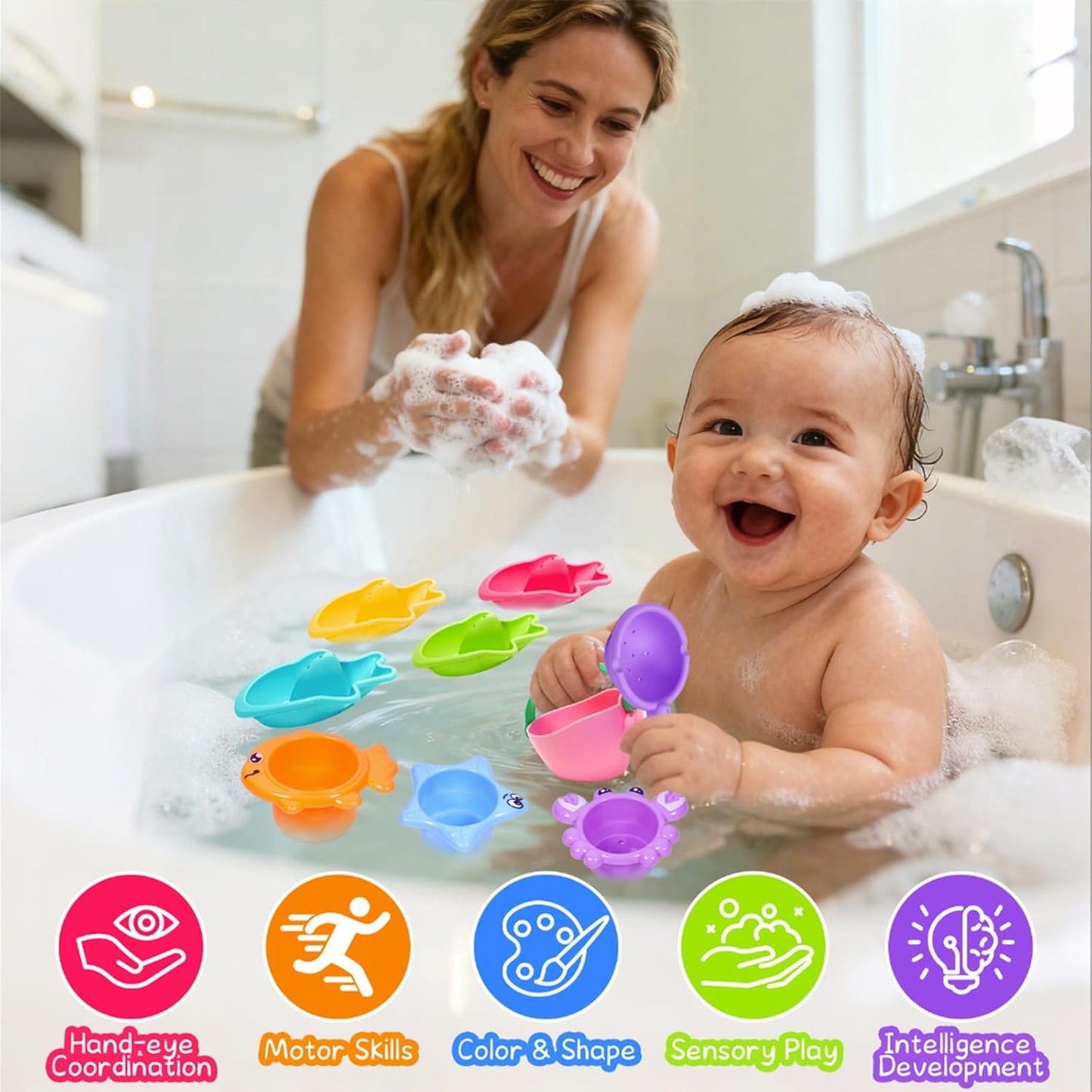 10PCS Baby Bath Toys for Kids Ages 1-3 Mold Free Water Toys for Toddlers 12+ Months Fun Bathtub Pool Beach Toys Safe Early Learning Water Table Toy for 2-6 Years Old Christmas Birthday Boys Girls Gift