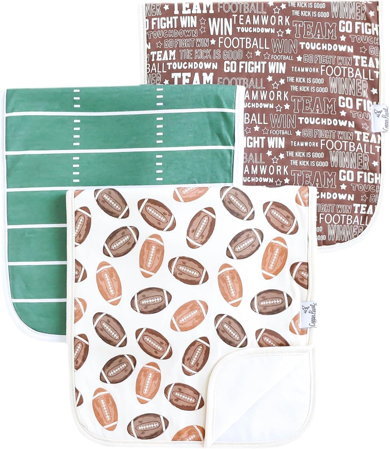 Copper Pearl Premium Baby Burp Cloths - 3-Pack Large Cotton Burp Cloths, Extra Soft Spit Up Rags with 3 Absorbent Layers, Perfect for Baby Boy and Baby Girl Gifts (21" x 10" Size, Blitz Set)