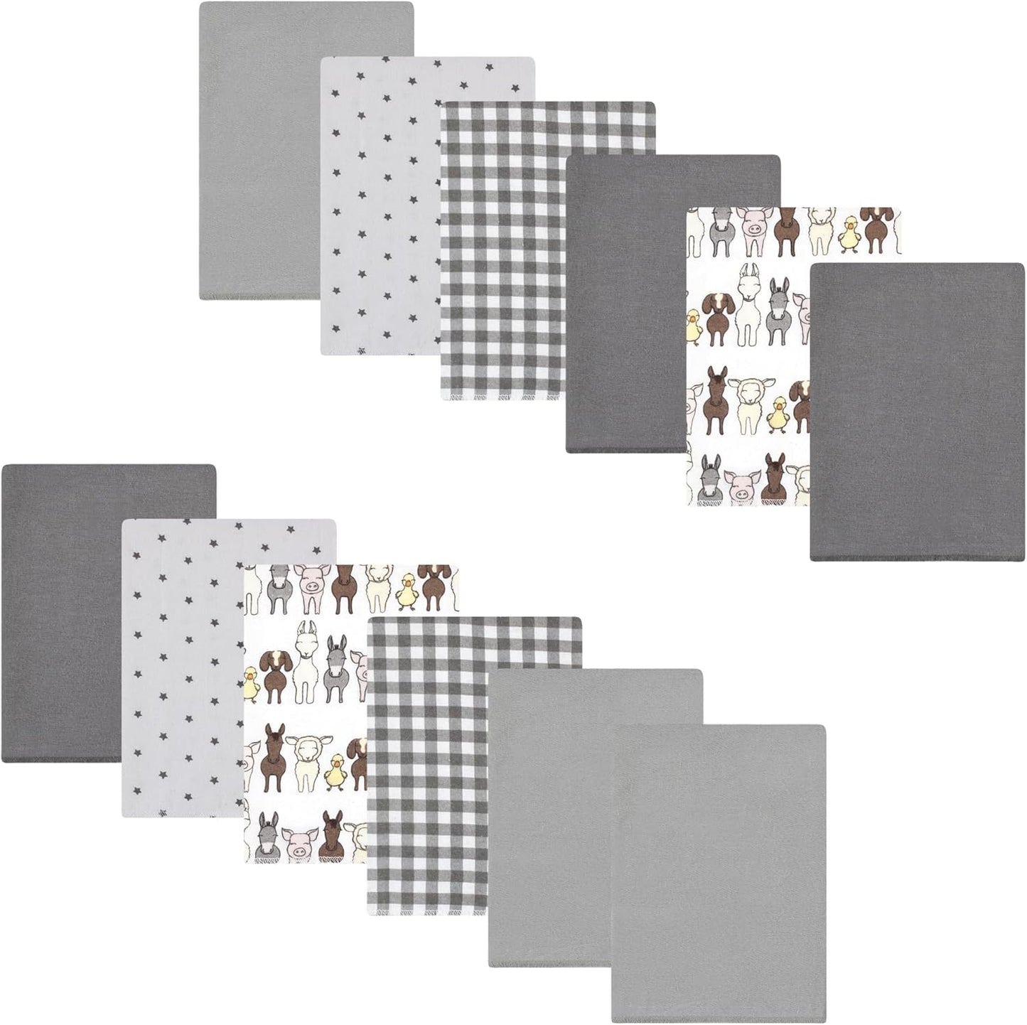 Luvable Friends Hudson Baby Flannel Burp Cloths 12pk, Farm Pals Gray