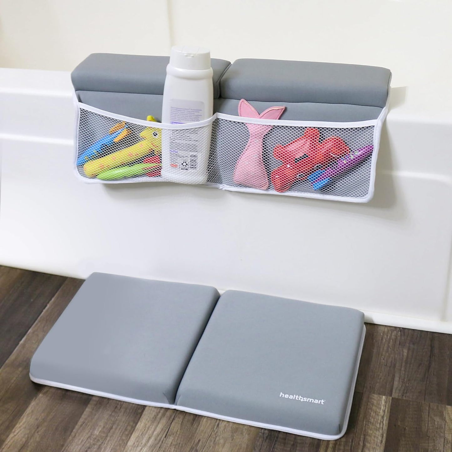 HealthSmart Baby Bath Kneeler and Elbow Rest Pad Set – Ultra-Thick, Non-Slip, Water-Resistant & Machine-Washable with Toy Organizer Pockets for Moms & Baby Registry