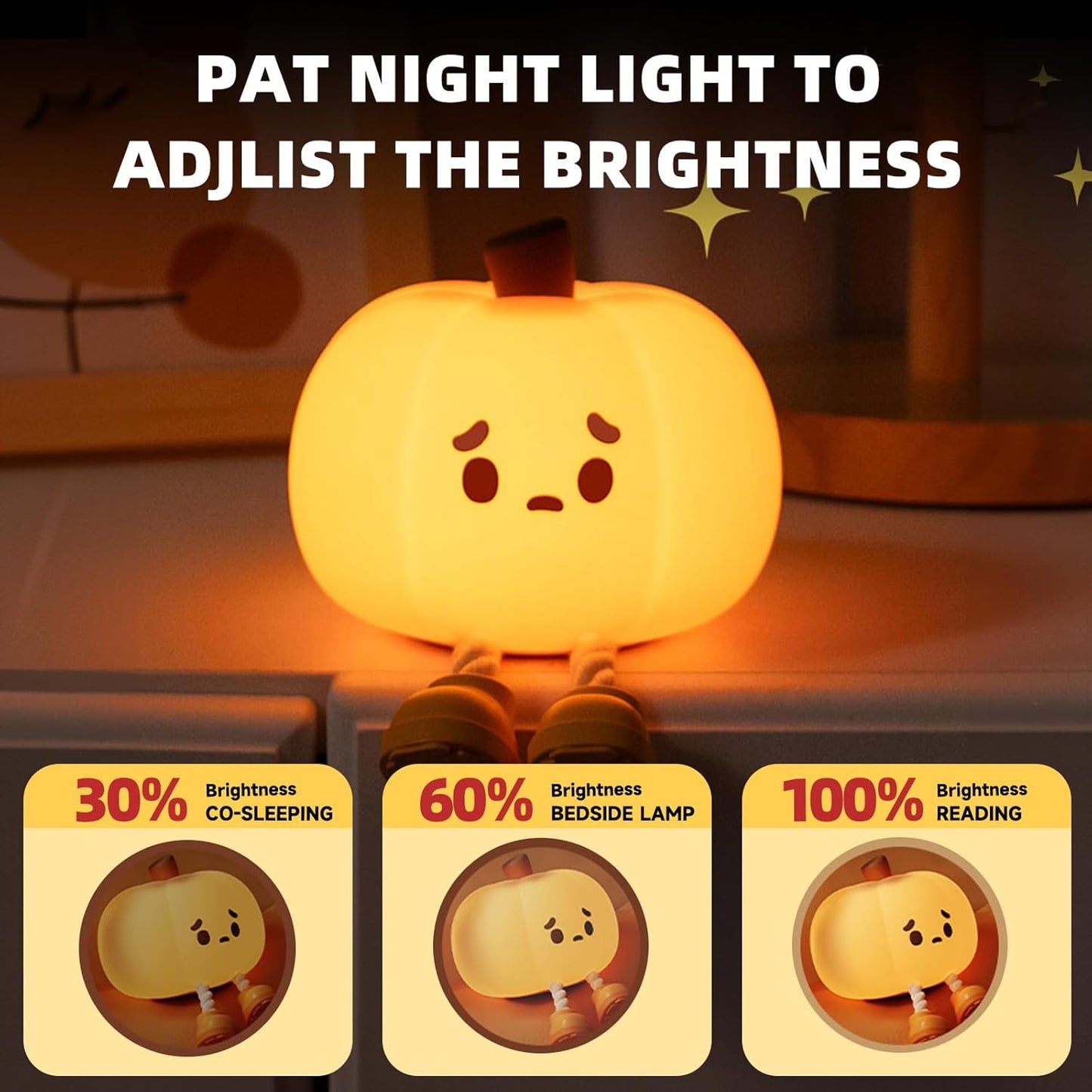Pumpkin Night Light, Cute Pumpkin Decor Silicone Night Lamp with 3 Level Dimmable Bedside Lamp Halloween Night Light Nursery Nightlight Dorm Decor，Silicone Touch Light, Breastfeeding for Baby