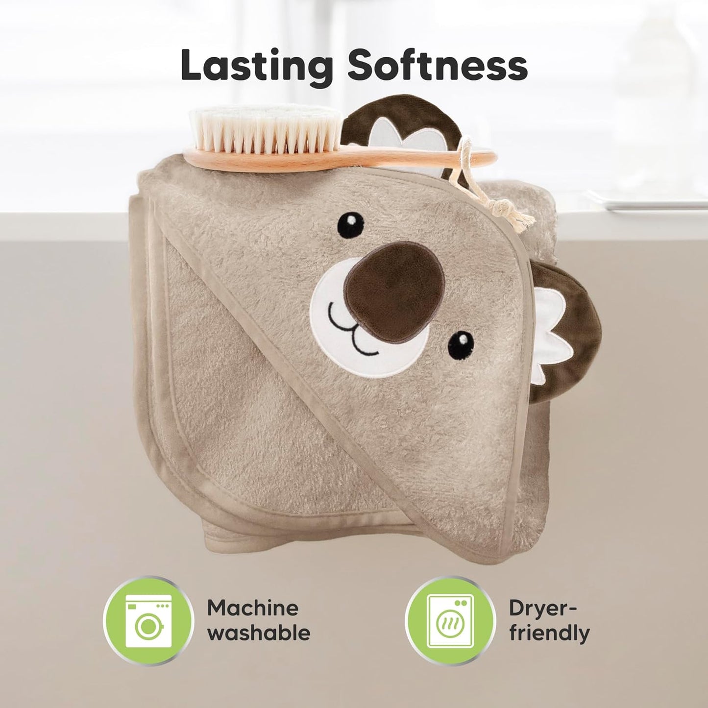 KeaBabies Hooded Baby Towel for Newborn - Viscose Derived from Bamboo Large Baby Bath Towels with Hood for Boys, Girls, Toddler, Extra Absorbent & Soft Newborn Bath Essentials (Alpaca, Regular)