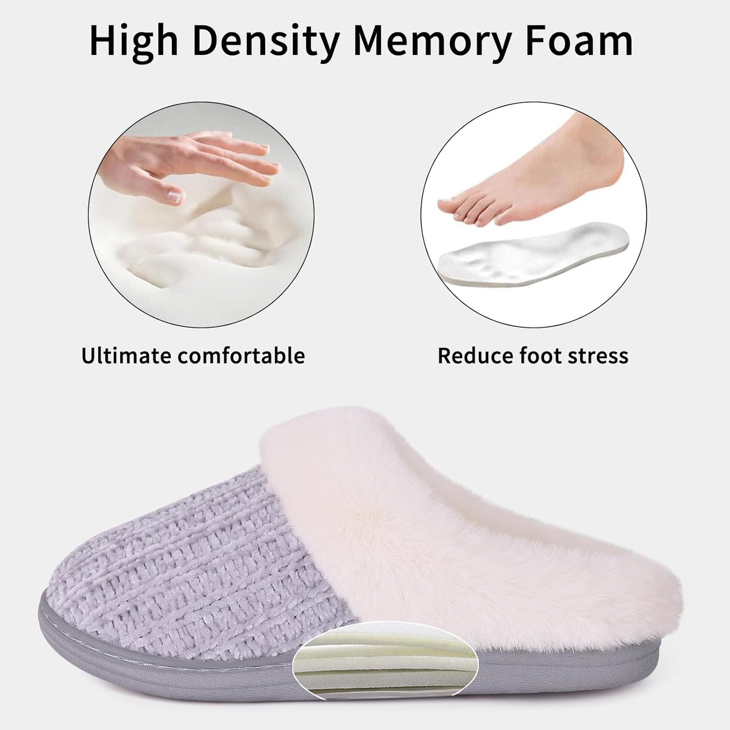 Evshine Warm Knit House Slippers for Women Comfy Wool-Like Lined Chenille Slippers with Memory Foam and Indoor Outdoor Soles