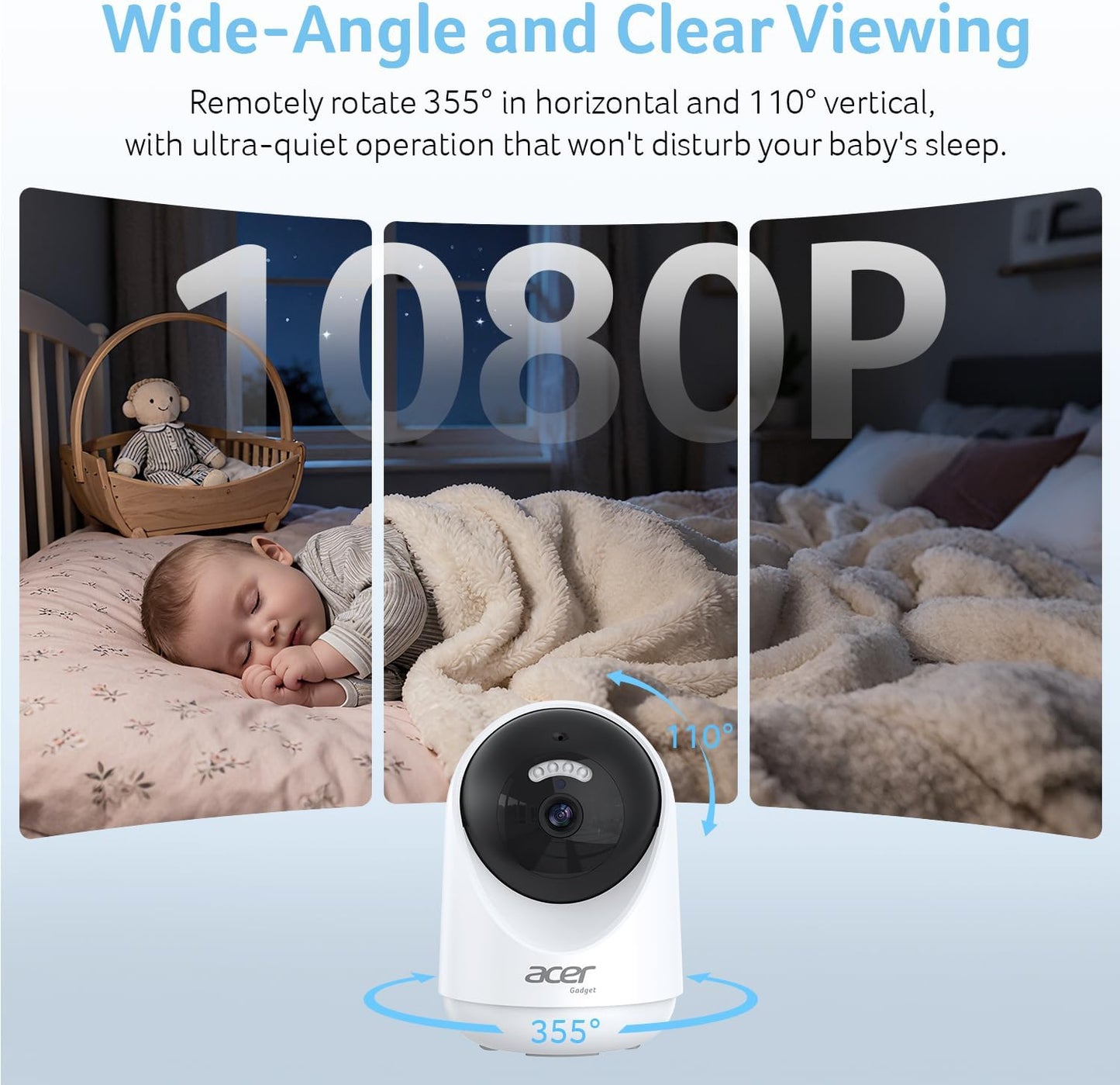 acer Video Baby Monitor 5” LCD Screen Monitor No WiFi with 1080P Camera and Audio for Crib 1000ft Range Remote Pan Tilt Night Vision, Temperature Sensor, 8 Lullabies, 2-Way Talk, Video Recording, VOX