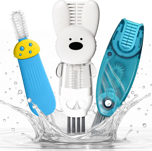 Cup Lid Cleaning Brush, Multifunctional Set with 3 in 1 Lid Cleaner and Two 4 in 1 Cup Lid Cleaning Brushes, Cleaning Brush Tool for Bottles, Straws, Tumblers, Travel Mug Caps, Portable Kit (Blue)