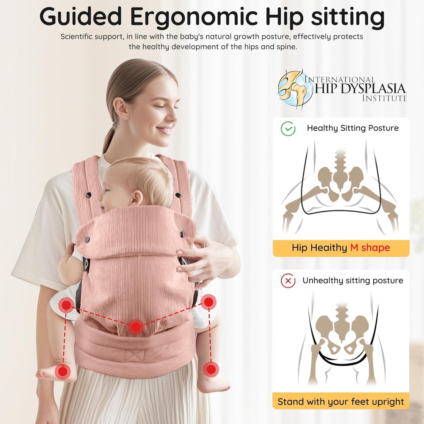 Baby Carrier Newborn to Toddler- Ergonomic,Cozy and Lightweight Infant Carrier for 7-40lbs,3 Carry Positions Newborn Carrier,Pink