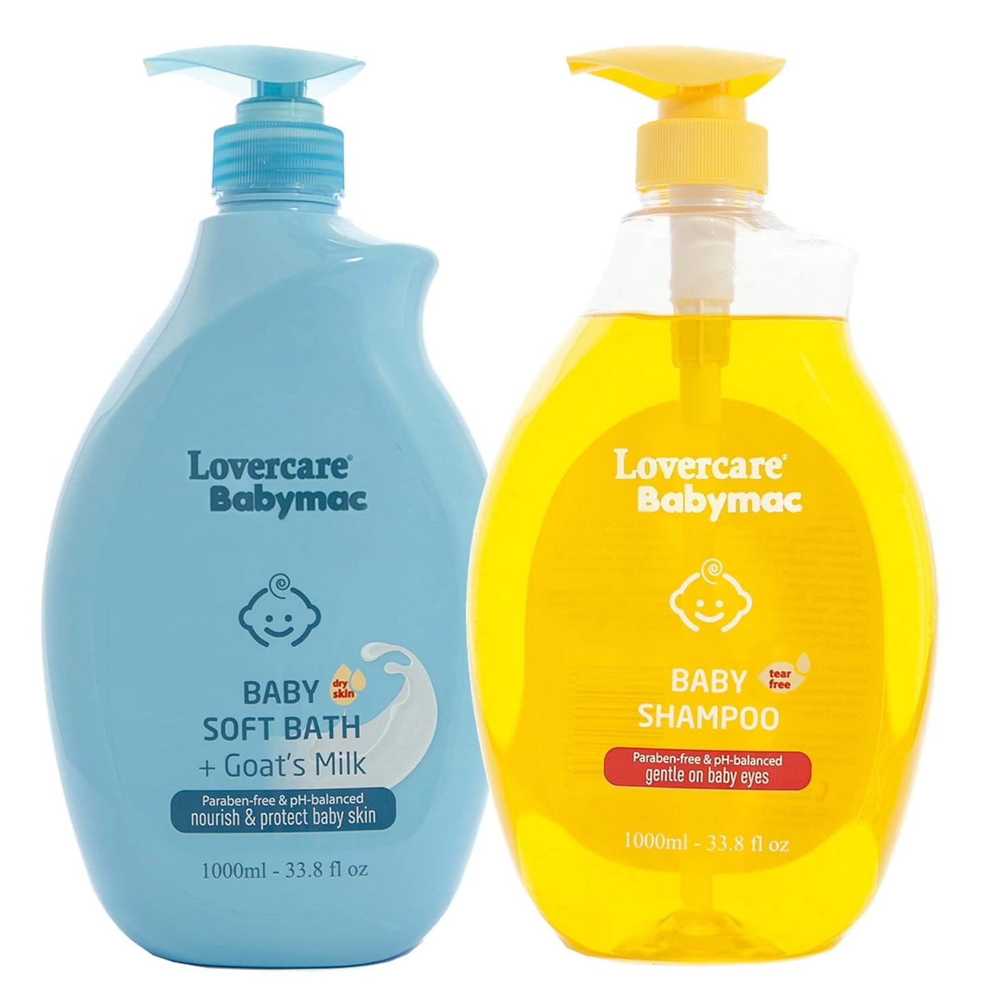 Combo Lovercare Babymac Baby Soft Bath+Goat Milk and Baby Shampoo - 33.8 fl oz each