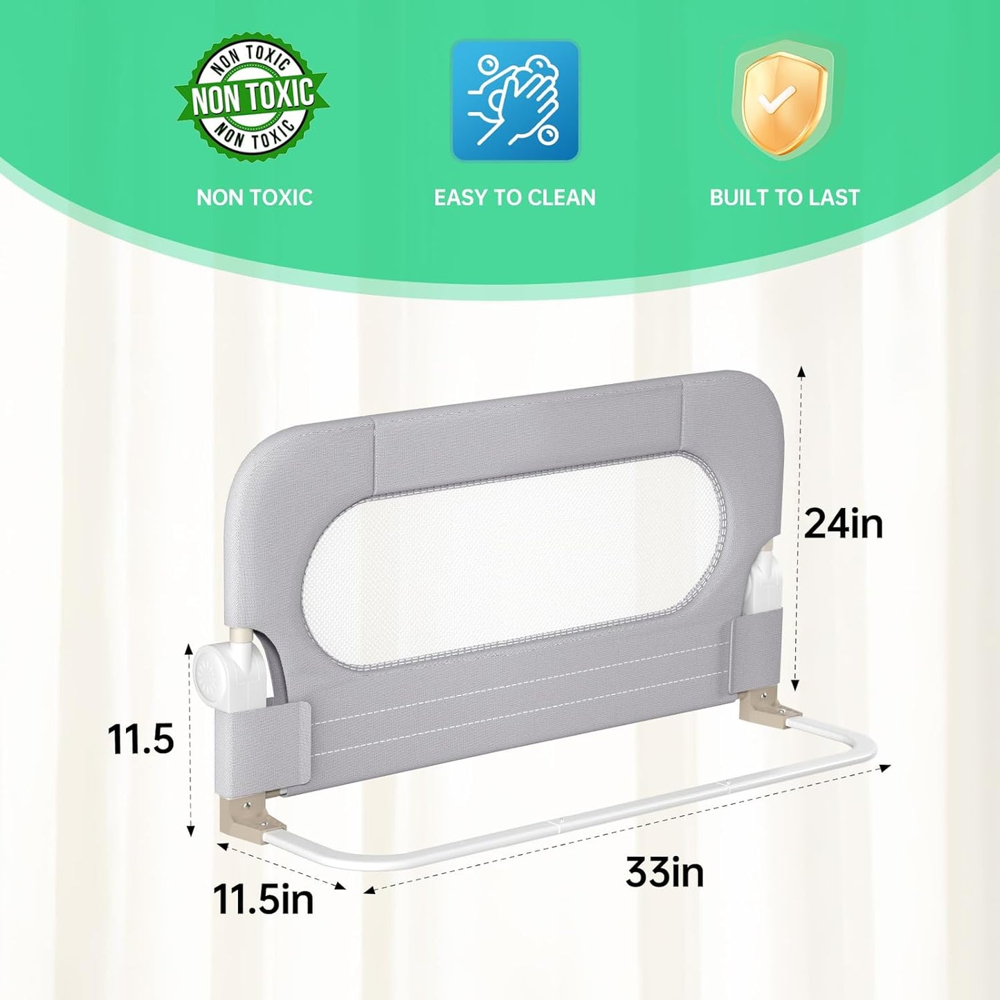 Folding Toddler Bed Rails for Crib,Safety Toddler Bed Rails,Bed Guard Rail with Reinforced Anchor Safety System,Bed Rail for Kids Fit,Bunk,Full Size,Queen,King,Twin(Grey,33"x23.6")