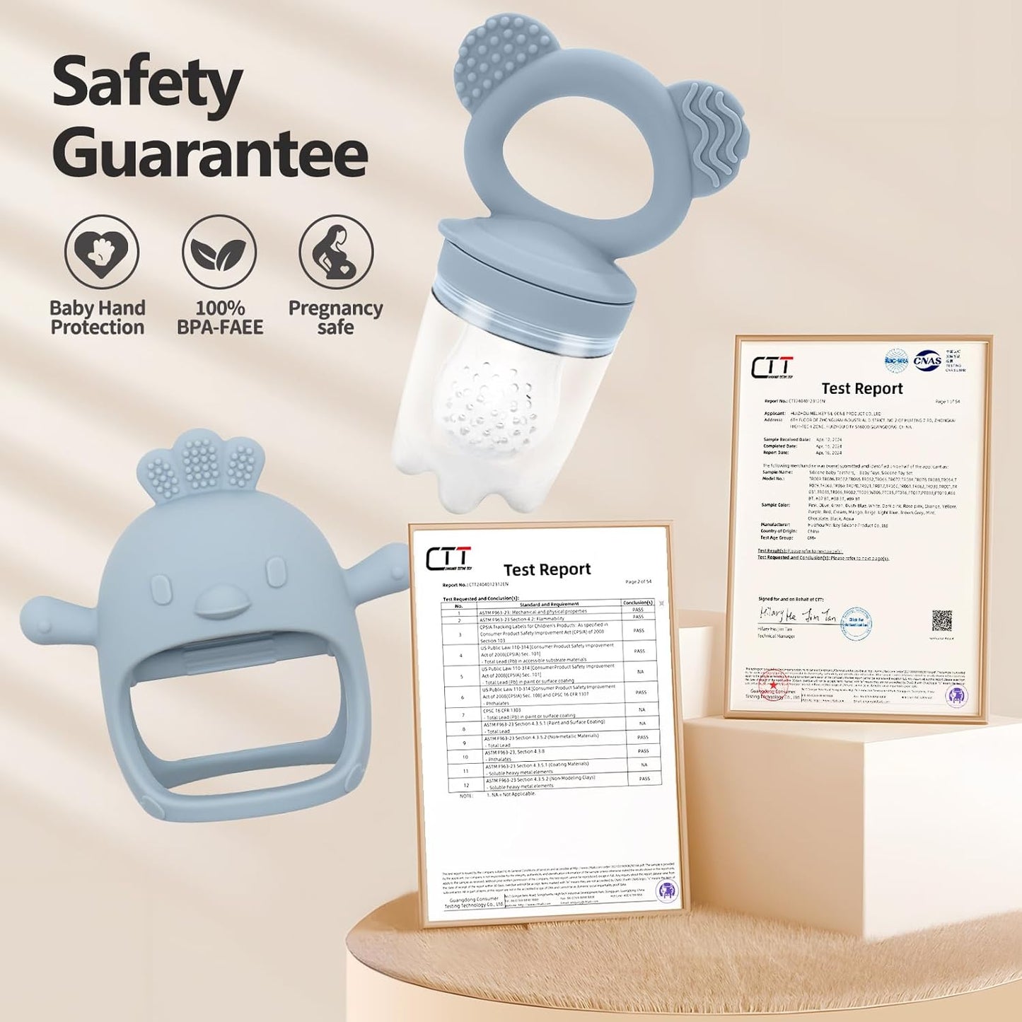 Baby Fruit/Food Feeder with Breastmilk Popsicle Molds & Teether Combo Food Grade Silicon for 6M+ Breastmilk Pops, Frozen Fruit, Baby Teething Relief, Christmas Idea Gift (Blue)