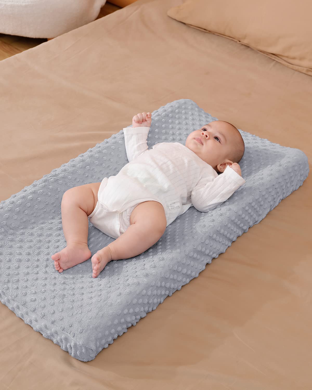 Solid Changing Table Pad Cover Cradle Sheet, Fits 32"/34''x16" Contoured Diaper Changing Pad, Ultra Soft Cozy Minky Dots Plush Changing Table Covers, Breathable Wipeable Removable (Grey)