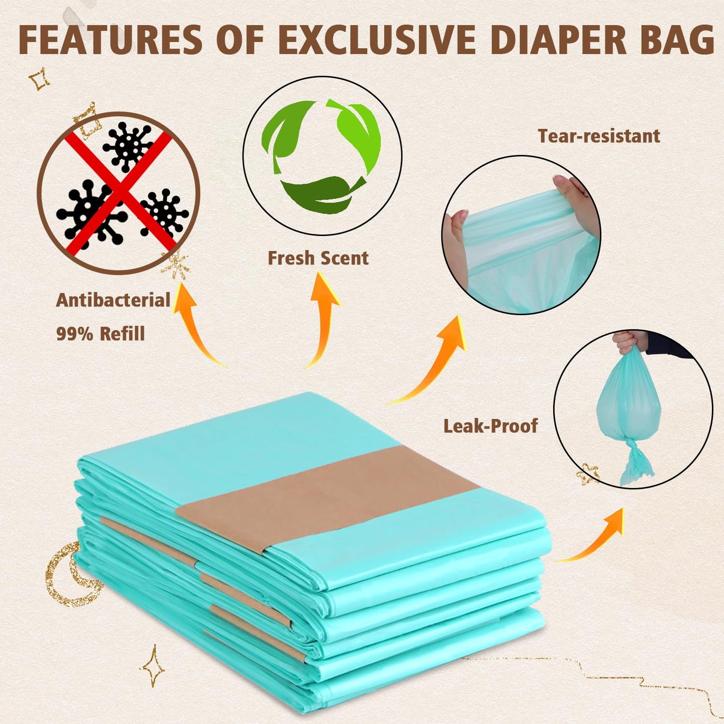 Refill Diaper Pail Bags Compatible with Dekor Classic Diaper Pails | 5 Pack | Diaper Pail Refills with 30% Extra Thickness | Baby Powder Fragrance | Holds up to 2750 Diapers.