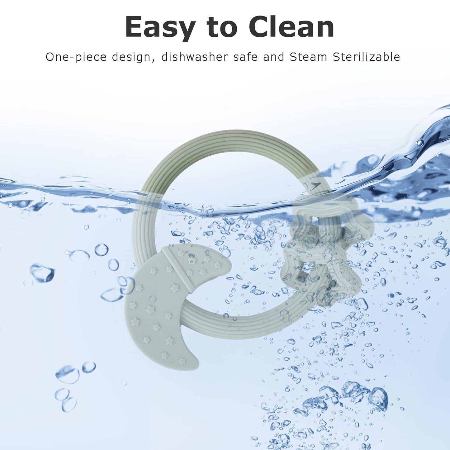 Silicone Baby Teething Toy, Silicone Baby Ring Teether for Babies 3 Months+, Raised Texture to Soothe Gums, BPA Free, Boys Girls Shower, Birthday, Christmas Gifts (Ether)