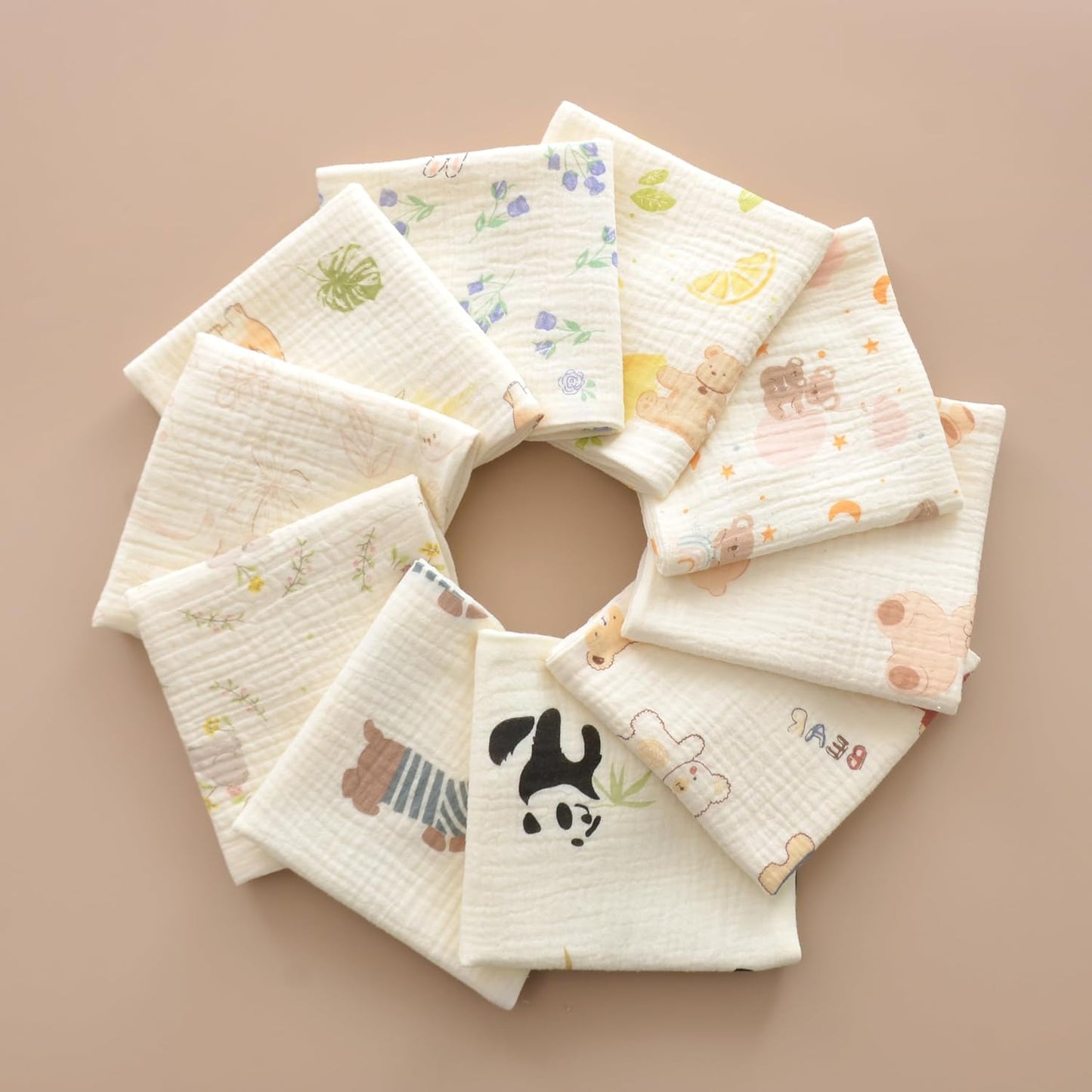 Baby washcloths,Soft Newborn Face Towels for Sensitive Skin,Cute Patterns for Infant,Toddler,Kids and Makeup Remover, 10 Pack 12x12 inches Registry as Shower (Animals)