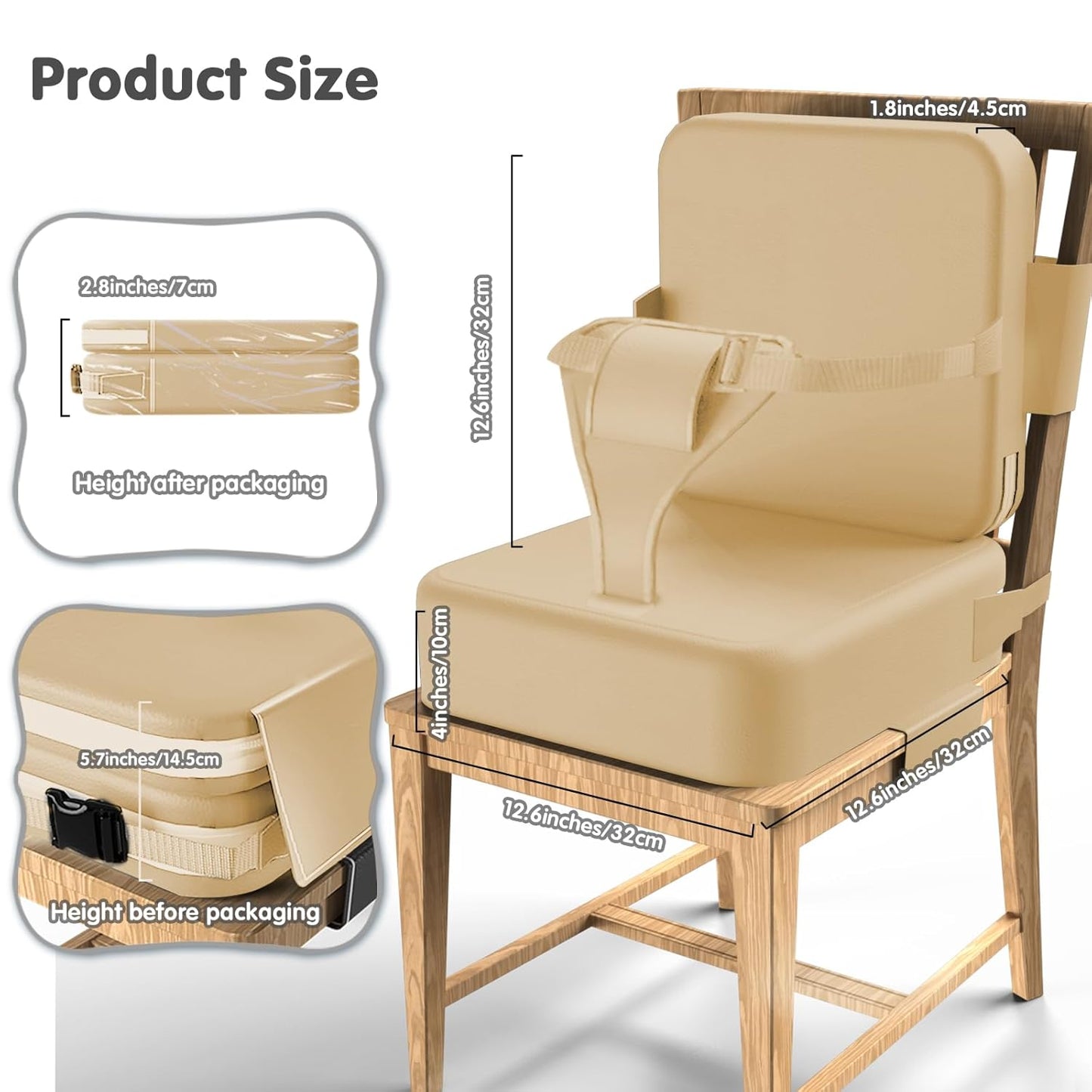 Toddler Booster Seat for Dining Table,Booster Seat for Kitchen Chair with Extended Straps,2PCS Portable with Safety Buckles,Suitable for Kids Aged 3-12 in Restaurants