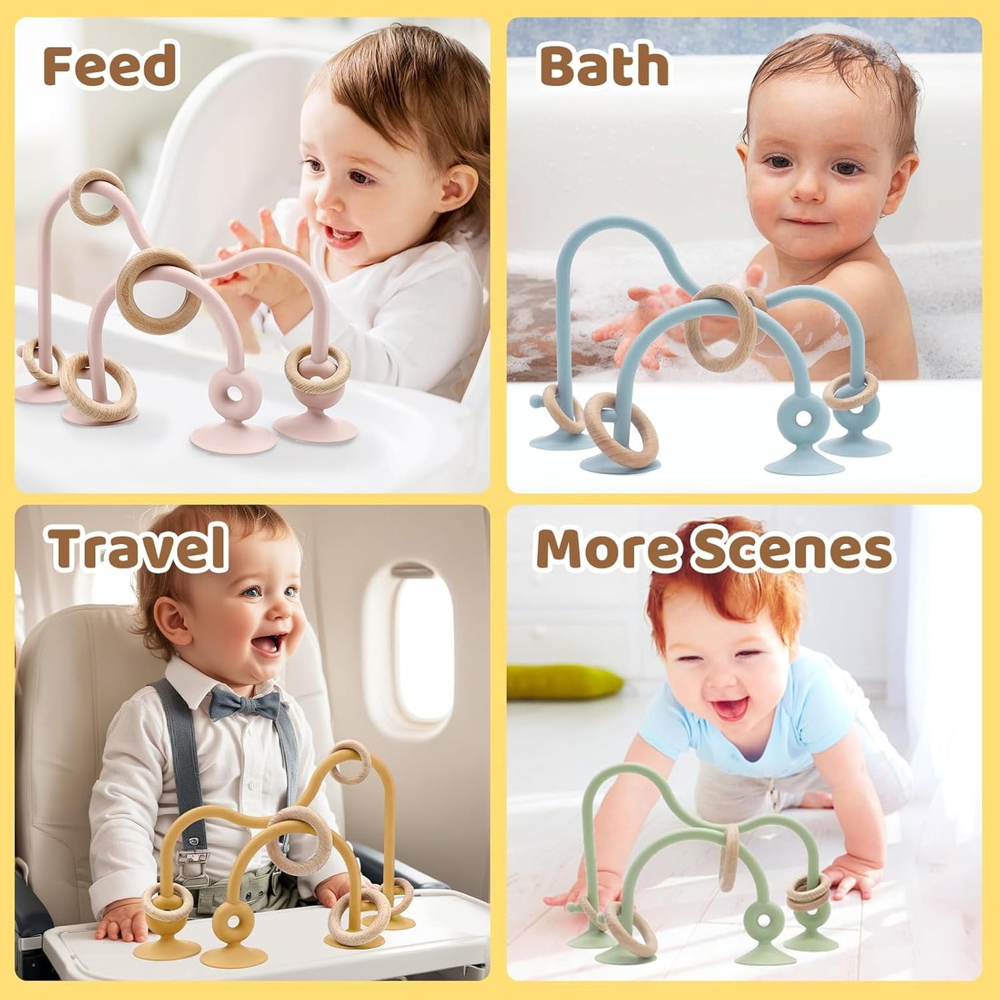 Baby High Chair Suction Toys Teething Chew - Silicone Apple Teething Relief Toys Silicone Teethers Table Toys, Food Grade Silicon for 6 12 18 Months(Beige)