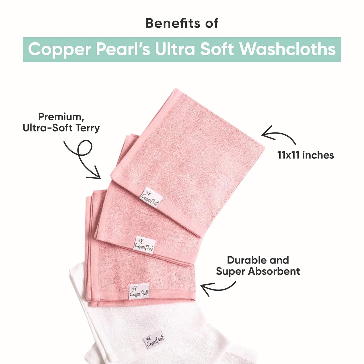 Copper Pearl 6 Ultra Soft Baby Bath Washcloths Premium Large Soft Piper 11" x 11" Towels