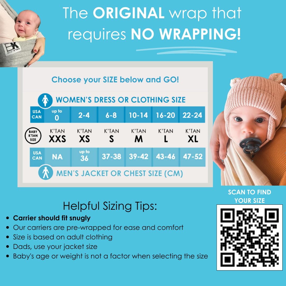Breeze Baby K'tan Baby Carrier, #1 Easy Pre-Wrapped Baby Sling Gift | Breathable 100% Cotton Mesh | Hands Free Wrap for Infants | No Rings Or Buckles | Newborn to Toddler up to 35lb, X-Large (22-24)