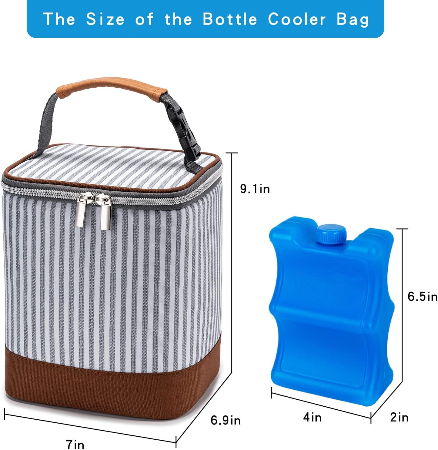 Breast Milk Cooler Bag with Ice Pack Fits 4 Baby Bottles Up to 9 Ounce, Baby Bottle Bag Great for Nursing Mom Daycare, Strap