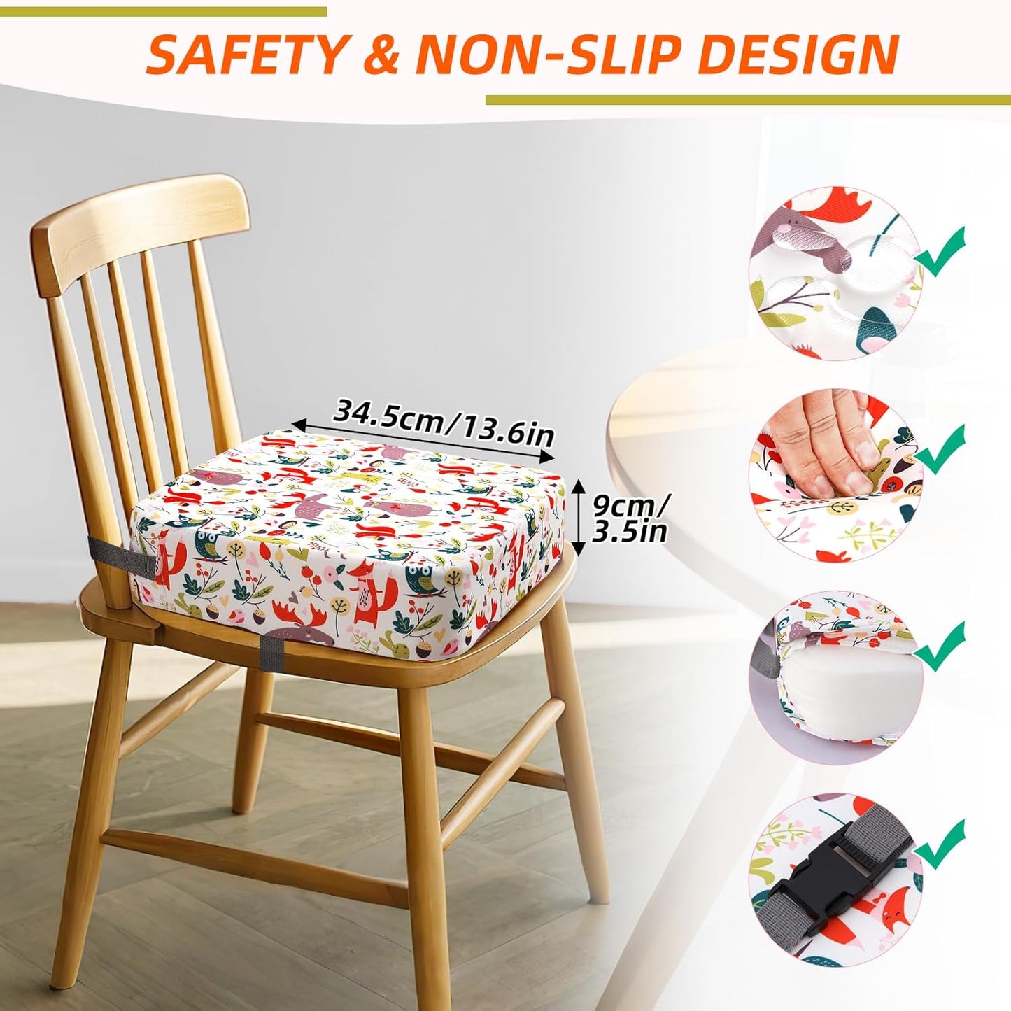 Zicac Portable Seat Cushion Washable with Non-Slip Bottom, Detachable Strong Support Cushion for Toddler Kids Baby Infant (White Forest)