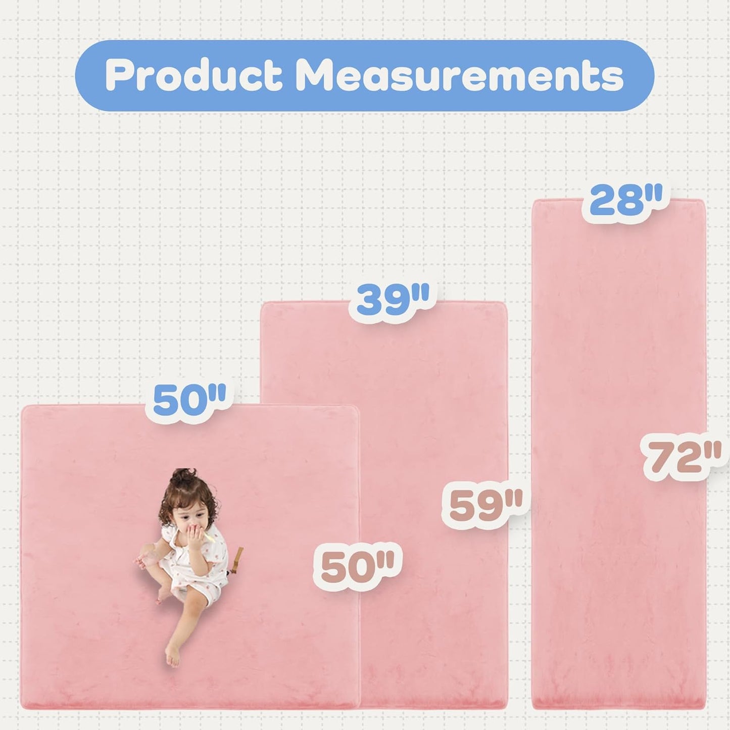 1.3" Thick Baby Floor Play Mat 39x59, Basic Padded Foam Mat for Tummy Time Crawling, Non Slip Cushioned for Babies Toddlers Infants Kids (Pink)