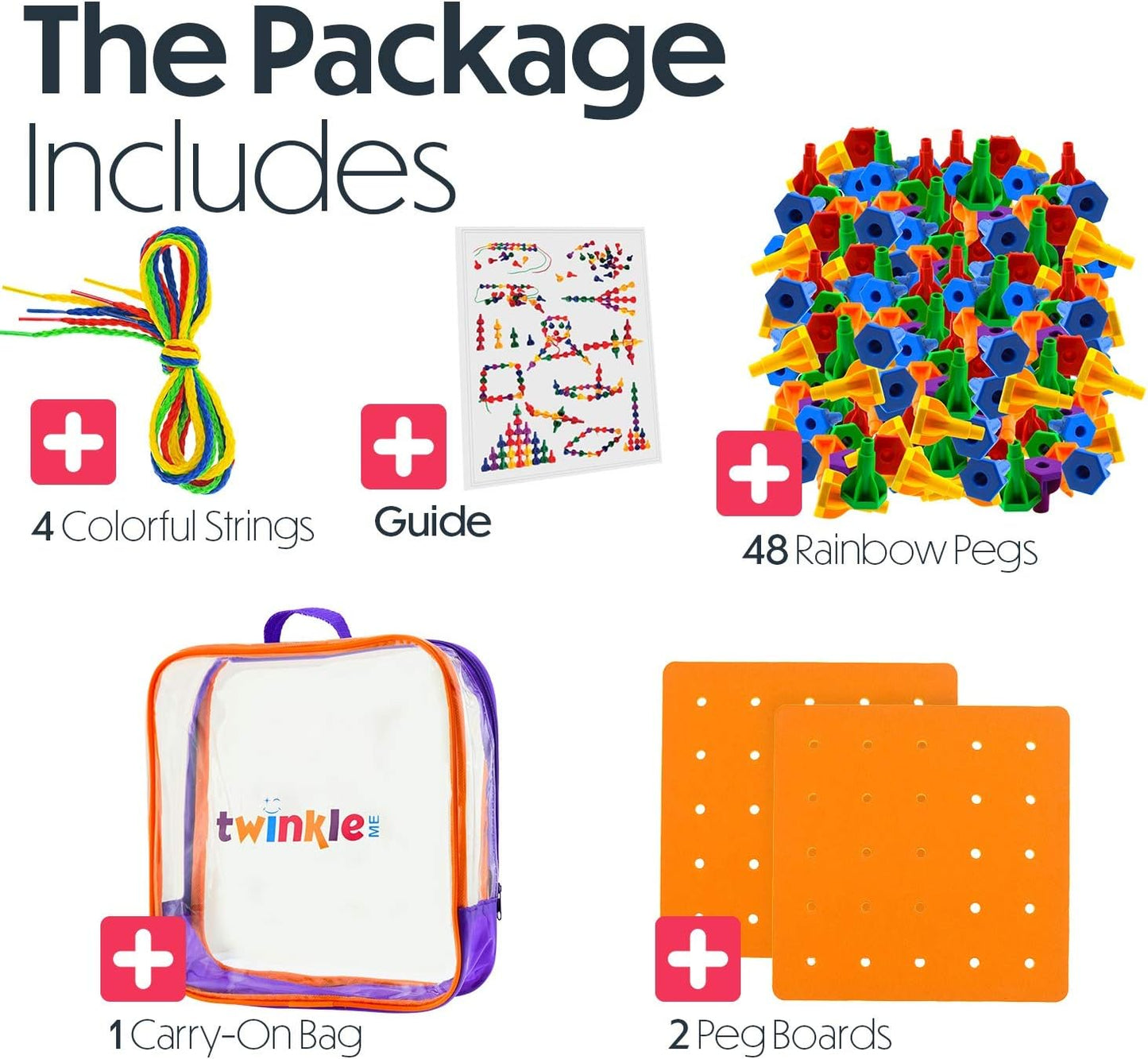 Pegs Board Game Set Jumbo Pack | 48 Pegs + 2 Boards & Storage Bag W/Handle Easy to Carry. for Motor Skills Sorting Counting Color Recognition Occupational Therapy Toddler and Preschool by Twinkle me