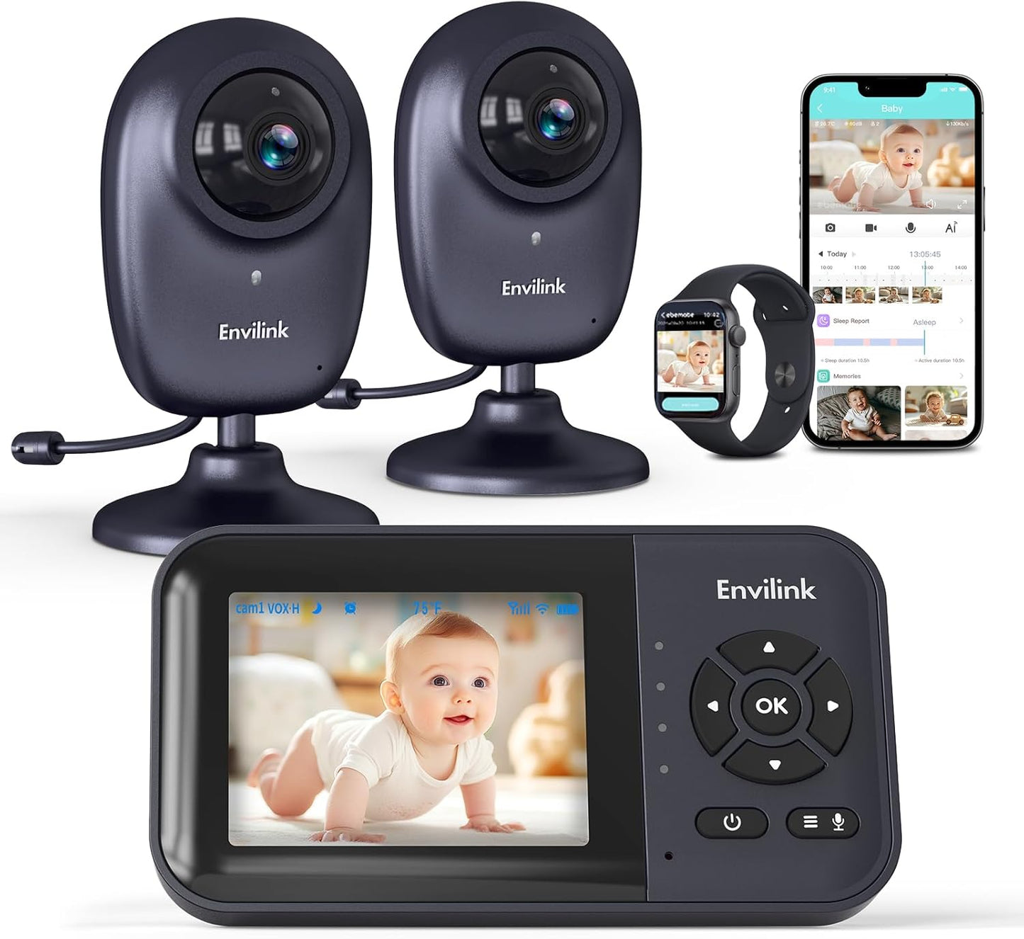 Smart Baby Monitor, 2.8in LCD, Night Vision, VOX, 2-Way Talk, 5 Lullabies 1500ft WiFi VideoBaby Monitor