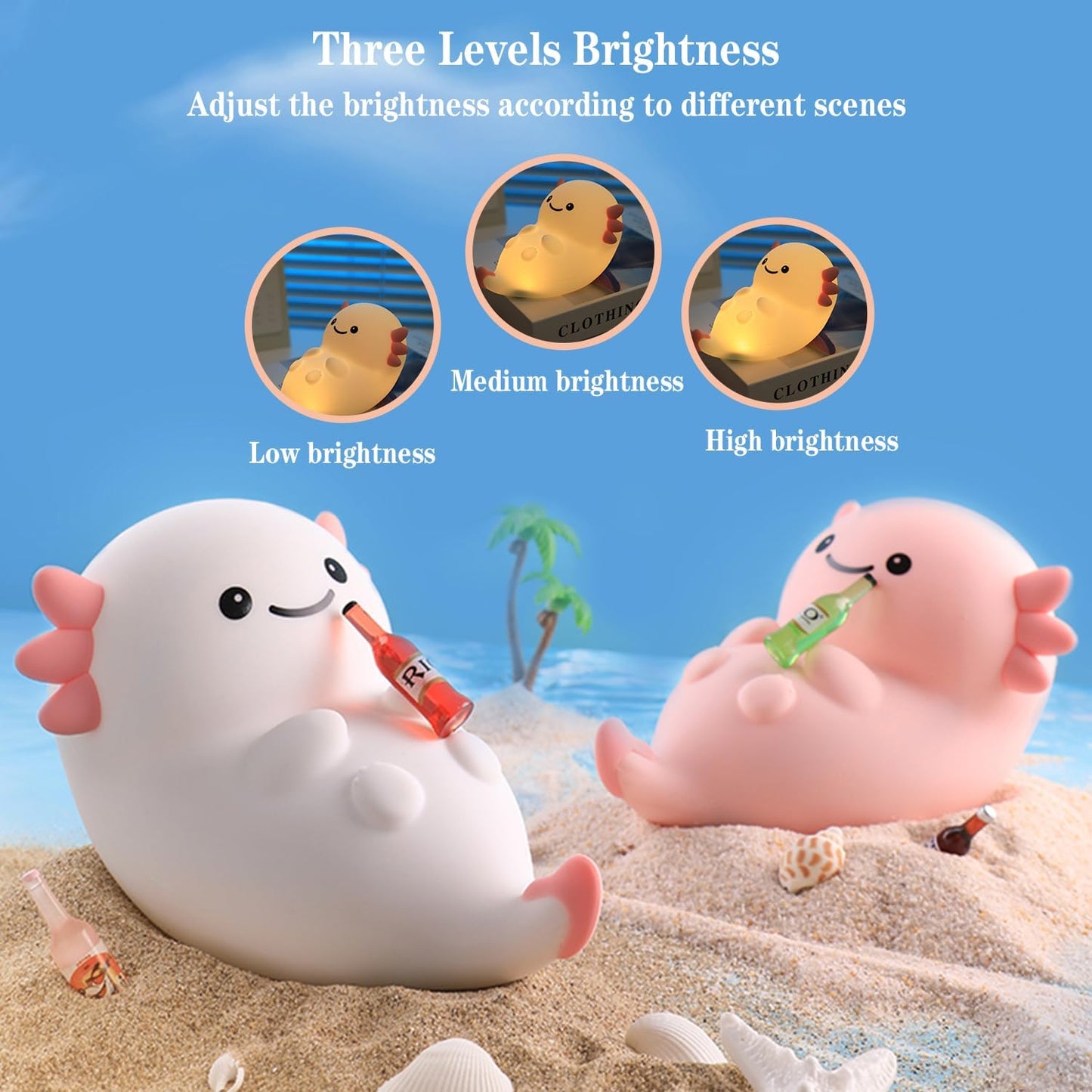 Cute White Axolotl Night Light, LED Squishy Night Lamp, Dimmable Timer Nursery Nightlight for Kids, Rechargeable Touch Lamp, Dorm Decor, Kids Funny Gifts(White Axolotl)
