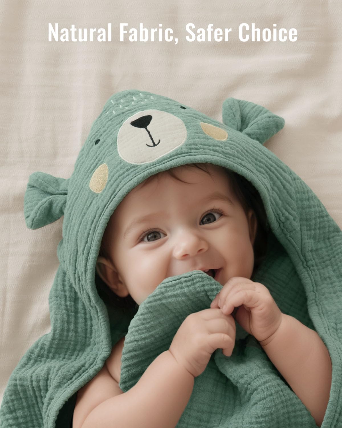 Blissful Diary Muslin Baby Hooded Towel 2 Pack, Soft & Absorbent Bath Towel for Infant, Toddler, Unisex, Baby Gift, Newborn Essentials, Bear & Lamb