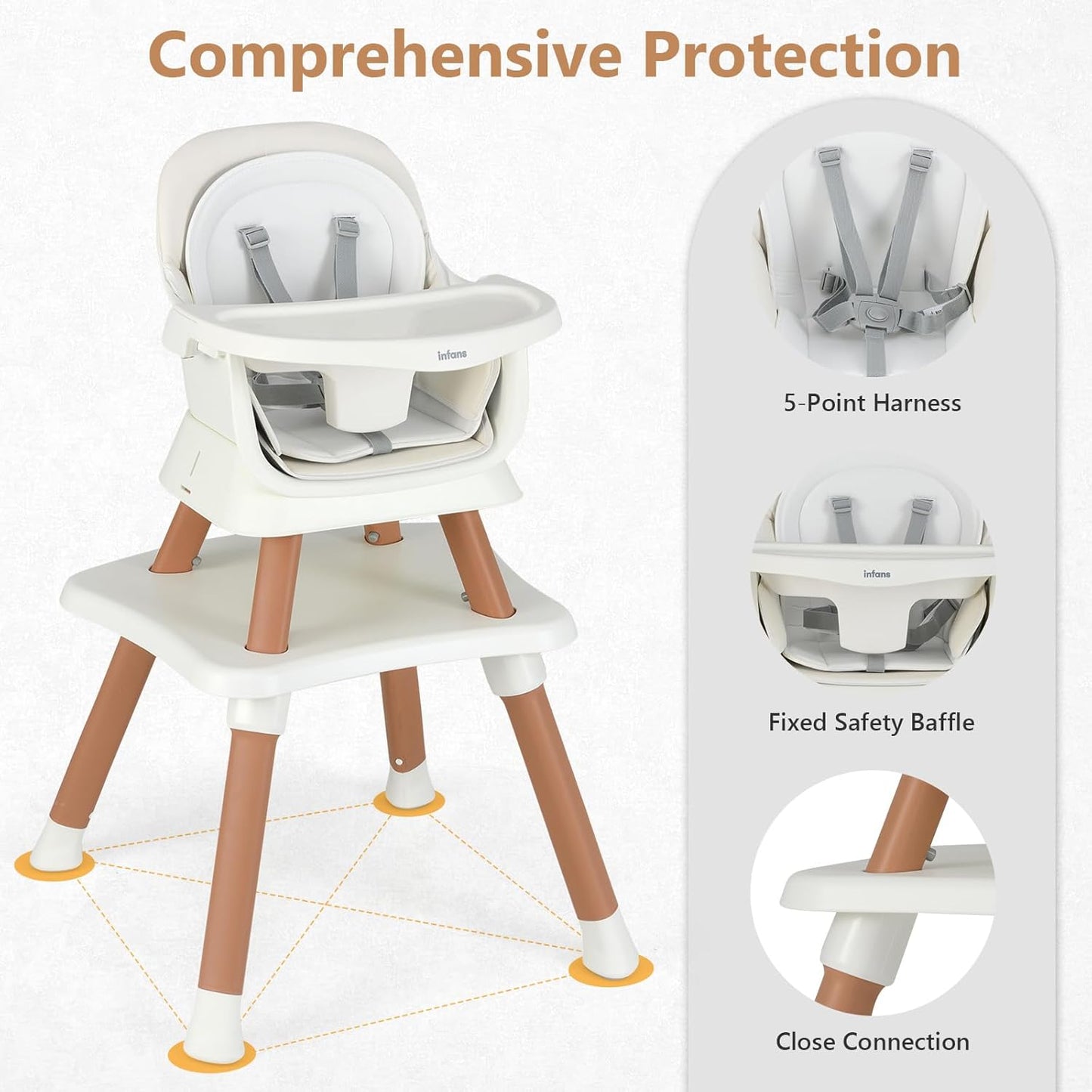 INFANS 8 in 1 Baby High Chair, Convertible Highchair for Babies and Toddlers, Infant Dining Booster Seat, Building Block Table, Kids Stool Table Chair Set with Removable Tray (8 in 1, White)