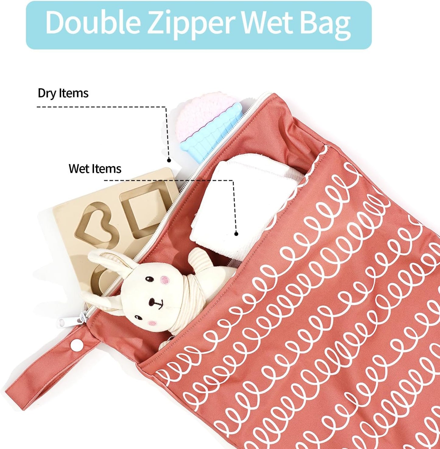 2pcs Wet Bags Waterproof Reusable Wet Dry Bag with Two Zippered Pockets Travel Beach Pool Daycare Yoga Gym Bag for Baby Cloth Diaper,Swimsuits,Wet Clothes (Circles & Arch Bridges)