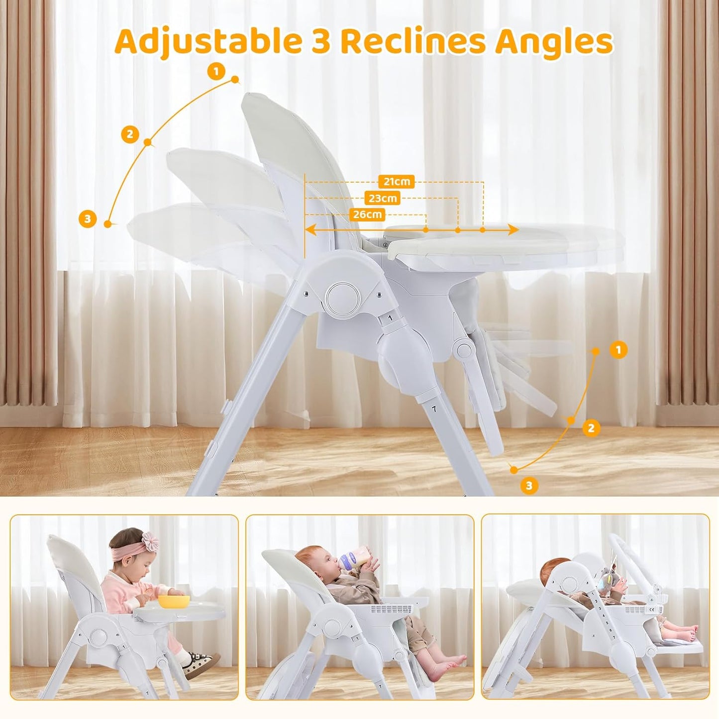 4-in-1 Baby High Chair with Play Bar, 7 Height-Adjustable Children's High Chair with Booster Seat, Stealable and Foldable Children's Chair, Light Beige