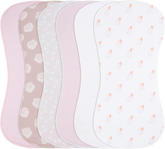 2-in-1 Burp Cloths and Baby Bibs - 6 Pack Large Super Absorbent Soft Cotton Burping Cloths for Spit Up, 3 Layers Thick Baby Burp Rags for Girls & Boys