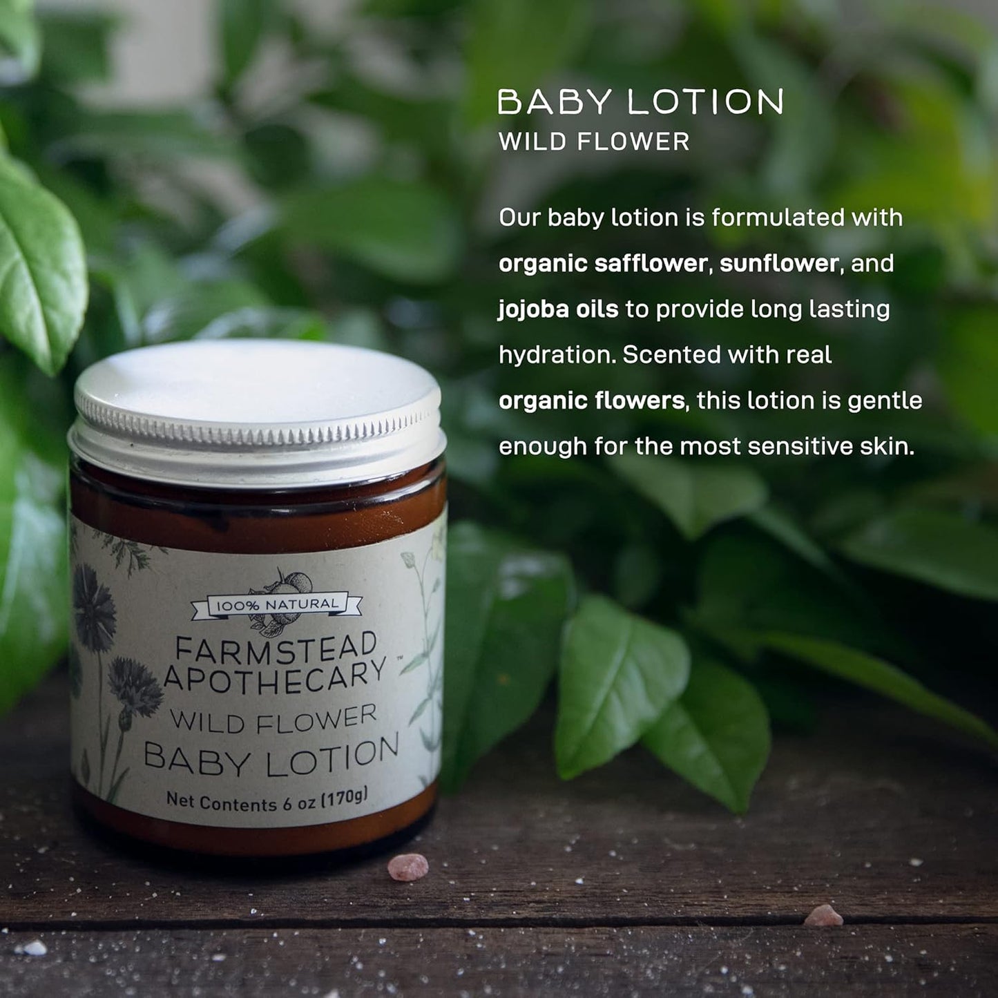 Farmstead Apothecary Baby Lotion- 100% Plant based & Organic- Wildflower 6 oz