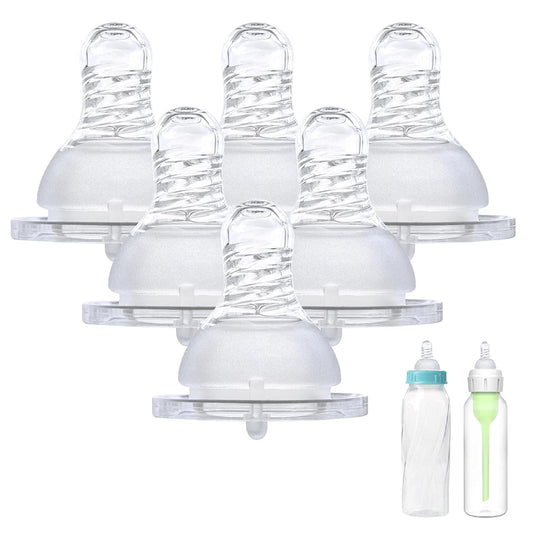 6-Count Silicone Bottle Nipples for Dr. Brown's Narrow Bottles and Evenflo Feeding Classic Standard Neck Bottles, Breast-Like, Anti-Colic Valve, Fast Flow, 6m+