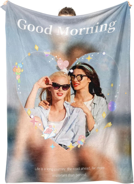 Personalized Blanket with Photos Text Custom Blanket Thows with Picture Customizable Flannel Blankets Gifts for Mom Dad Couple Girlfriend Boyfriend Wife Husband, 50 * 60in