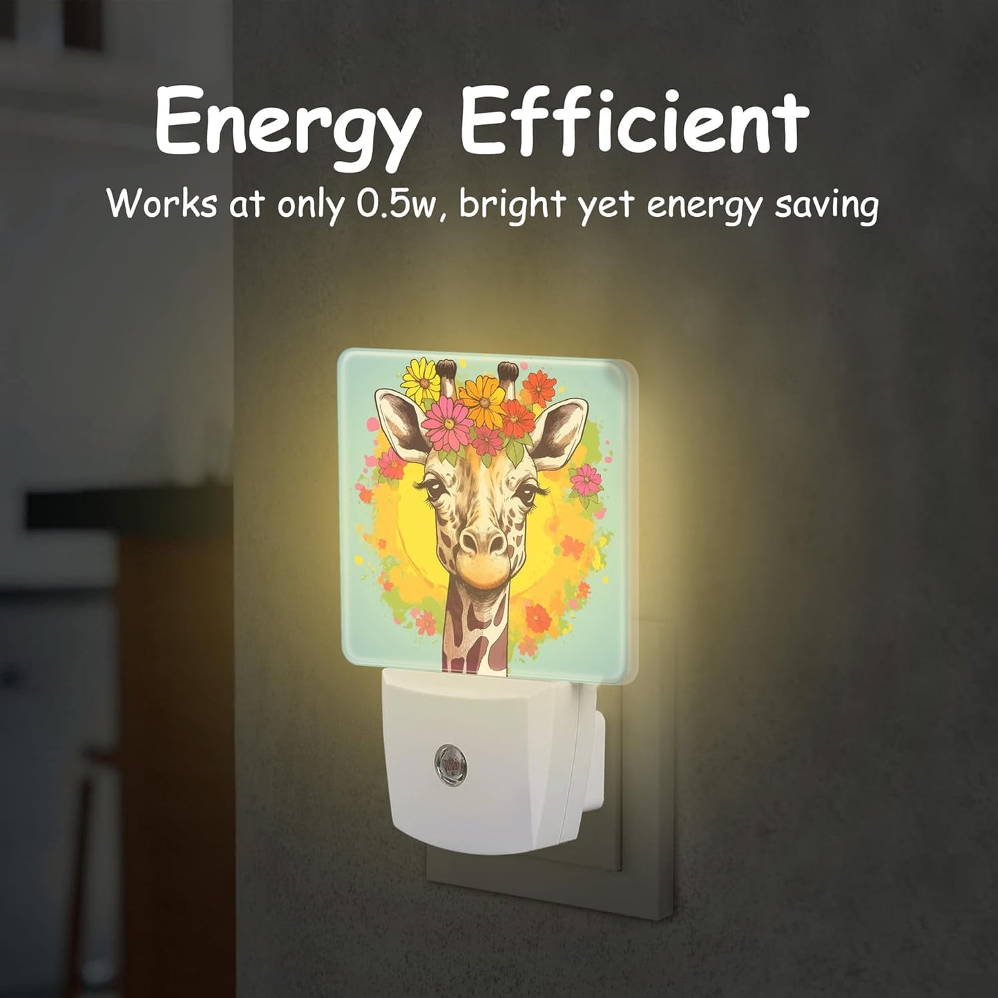 Night Light Plug Wall,Cute Giraffe with Flowers on Head LED Night Lights with Dusk to Dawn Light Sensor for Women Girls Boys Room Decor,Hallway,Kitchen,Bathroom,Nursery,Stairs
