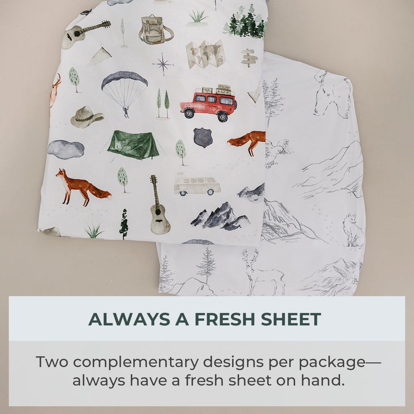 Pobibaby - 2 Pack Premium Changing Pad Cover - Ultra-Soft Cotton Blend, Stylish Woodland Pattern, Safe and Snug for Baby (Explore)