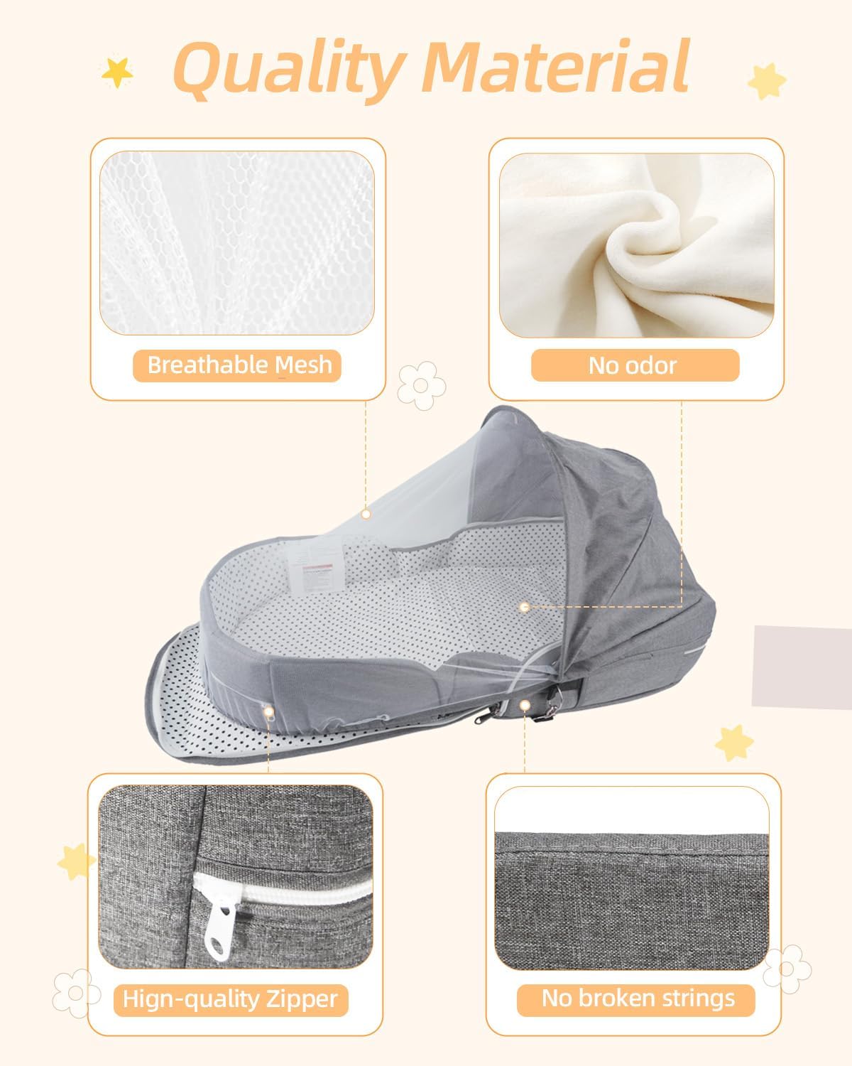 Baby Travel Bassinet Portable Bassinets: Foldable Lightweight Travel Pod Infant Bassinet with Mosquito and Canopy Outdoor Newborn Essentials Gift