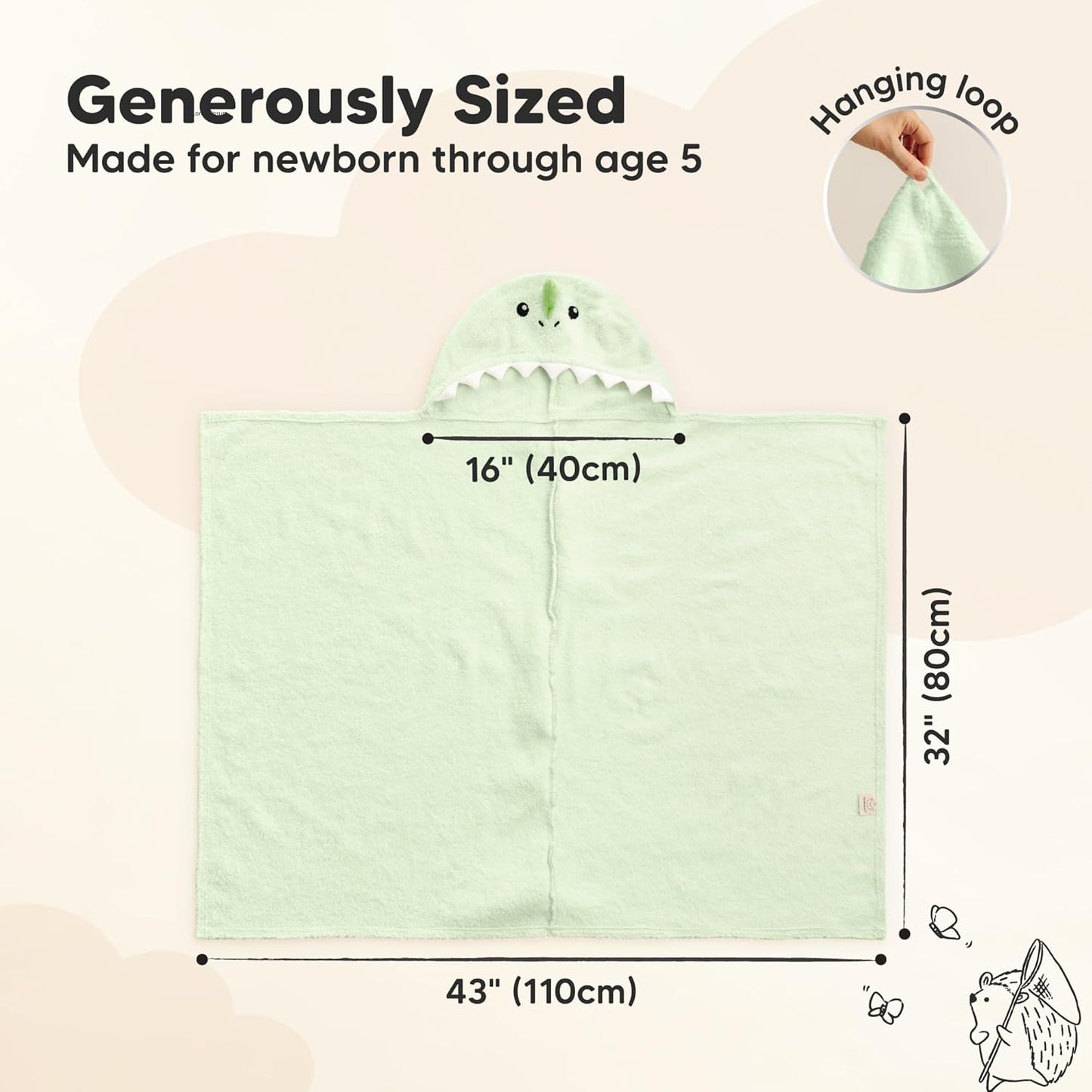 KeaBabies Organic Baby Towel with Hood for Girls, Boys - Soft, Absorbent, 100% Cotton Hooded Baby Towels for Newborns, Infants, Large Hooded Bath Towels for Babies, Kids, Toddler 1-3 (Draco)