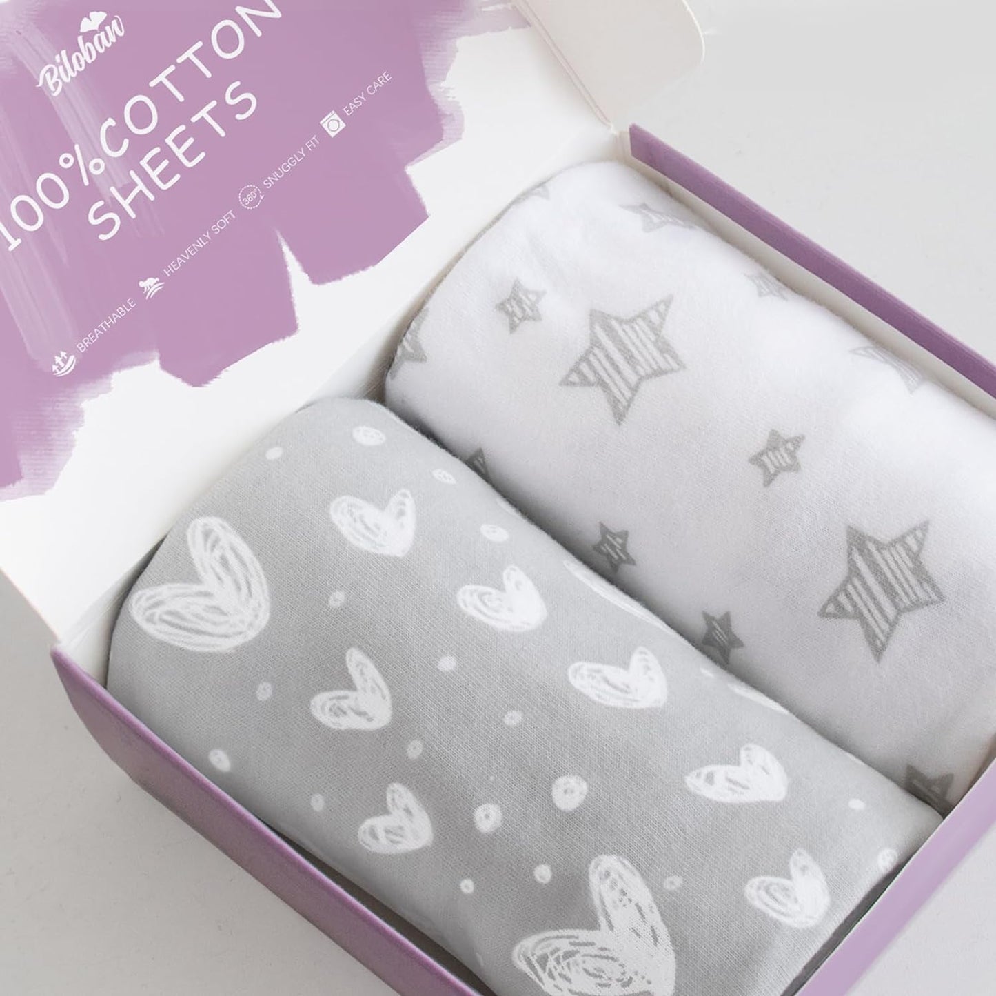 Bassinet Sheets Compatible with Babybond, Newton and QUTANIX Baby Bassinet Bedside Sleeper, 2 Pack 100% Cotton Bassinet & Bedside Sleeper Sheets, Gray and White Print for Baby