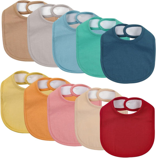 10 Pack Cotton Snap Bibs for Baby Boy Girl, Super Soft Drool Bibs for Teething and Feeding