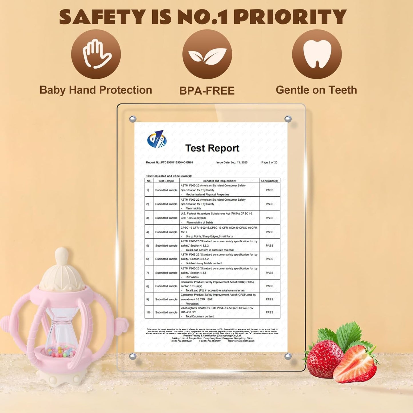 Socub Baby Rattle Teether Toys for 0-12 Months, 2-in-1 Sensory Hand Grasp Shaker with Soft Silicone Teething Ball & Pacifier, BPA Free Chew Toy for 6-12 Months, Newborn Gift for Boys and Girls (Pink)