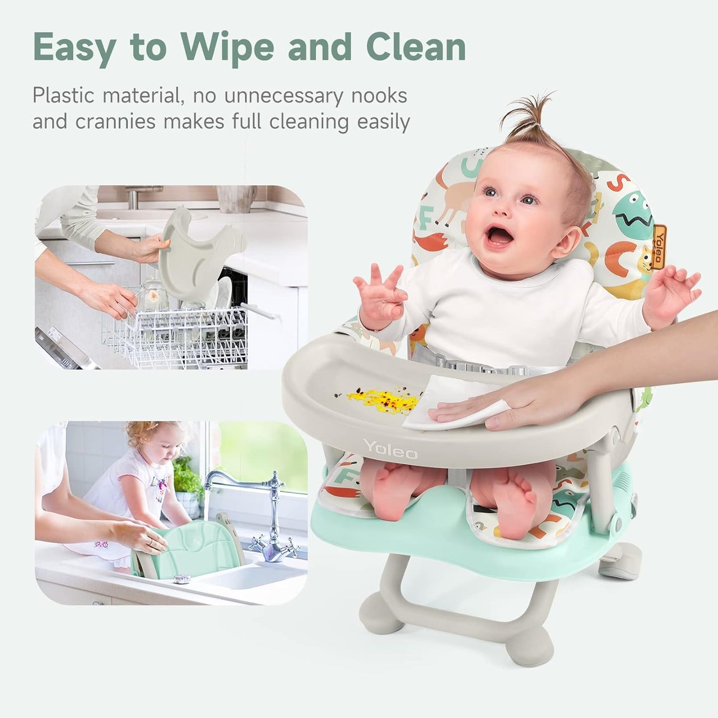 YOLEO Baby High Chair Booster Seat for Dining Table, Adjustable Height Travel Foldable High Chairs with Tray